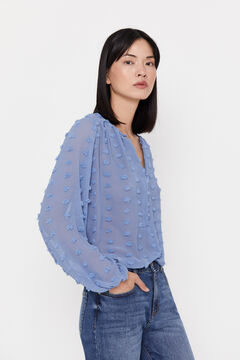 Cortefiel Lurex stripe plumetis blouse Blue