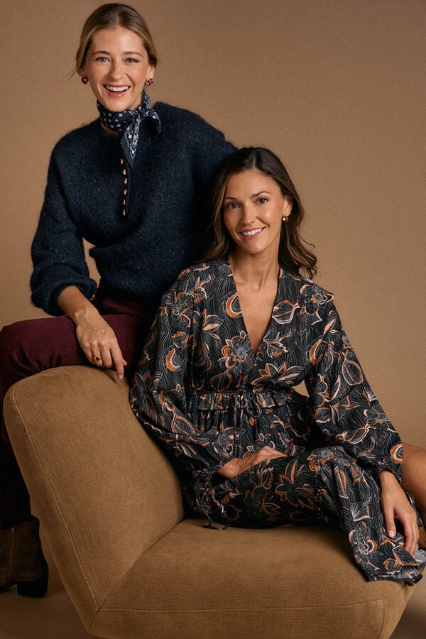 Polín Et Moi Vestido estampado Flor Giorgia Preto