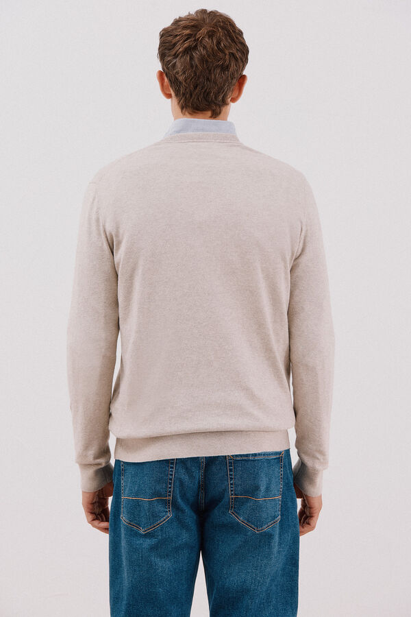 Cortefiel Cotton/cashmere V-neck jumper Beige