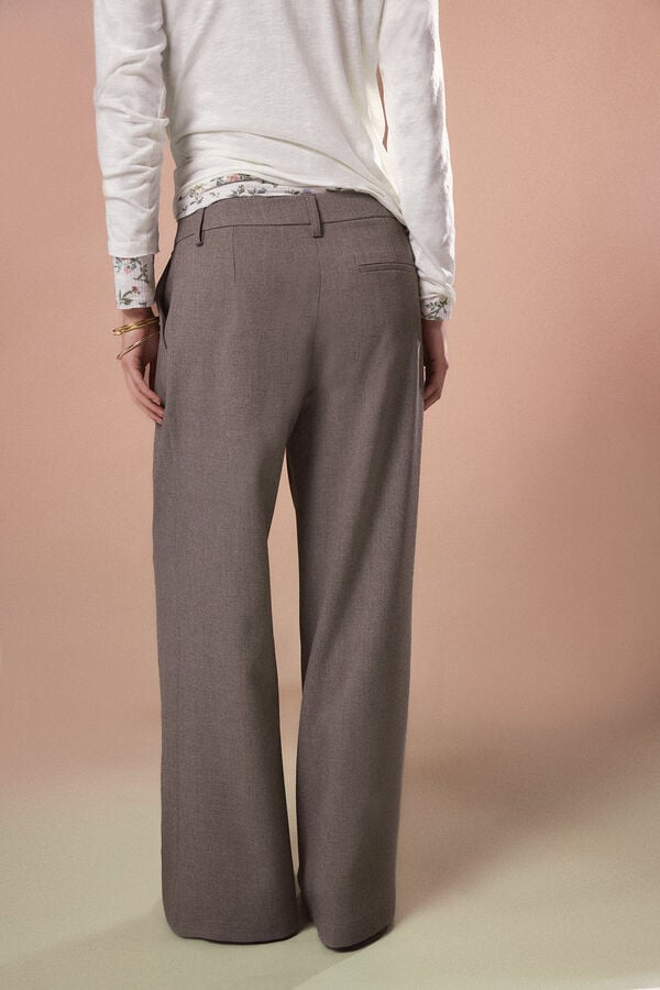 Slowlove Pantal&oacute;n pinzas recto Castanho