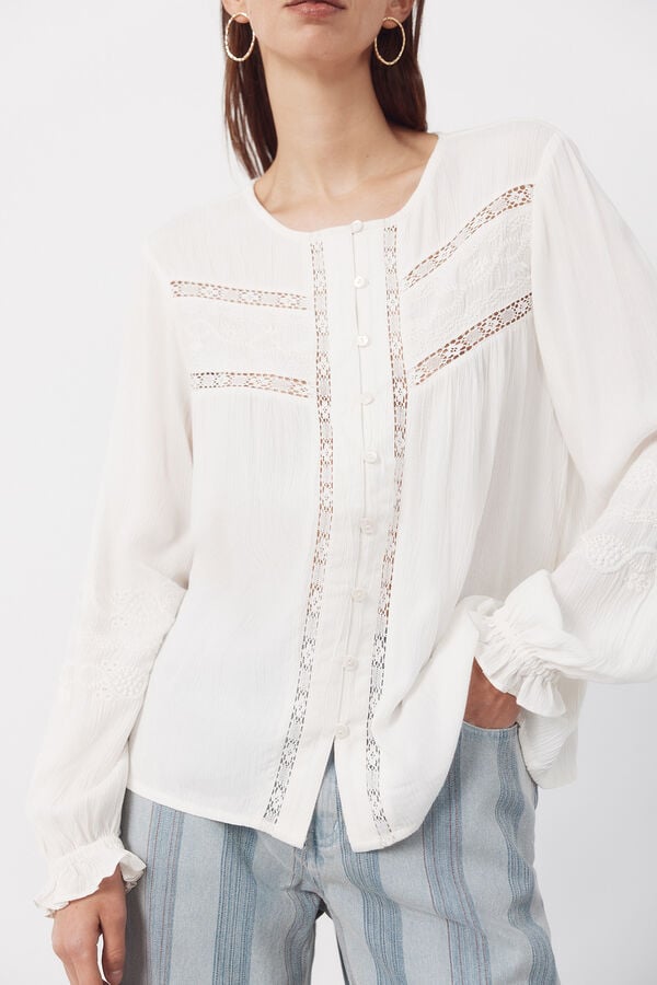 Cortefiel Embroidered blouse Ivory