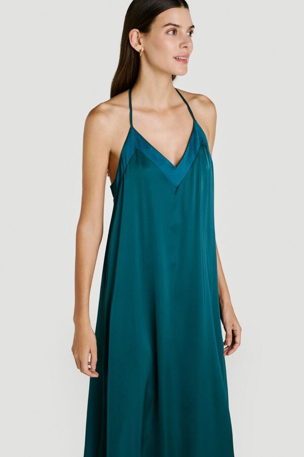 Vila Vestido comprido de al&ccedil;as com renda Azul