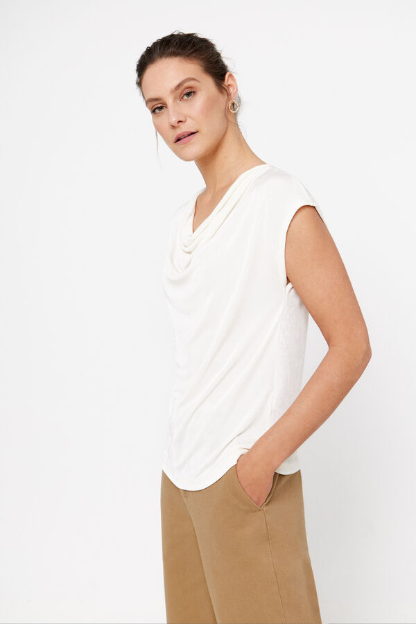 Cortefiel Draped jersey-knit top Ivory