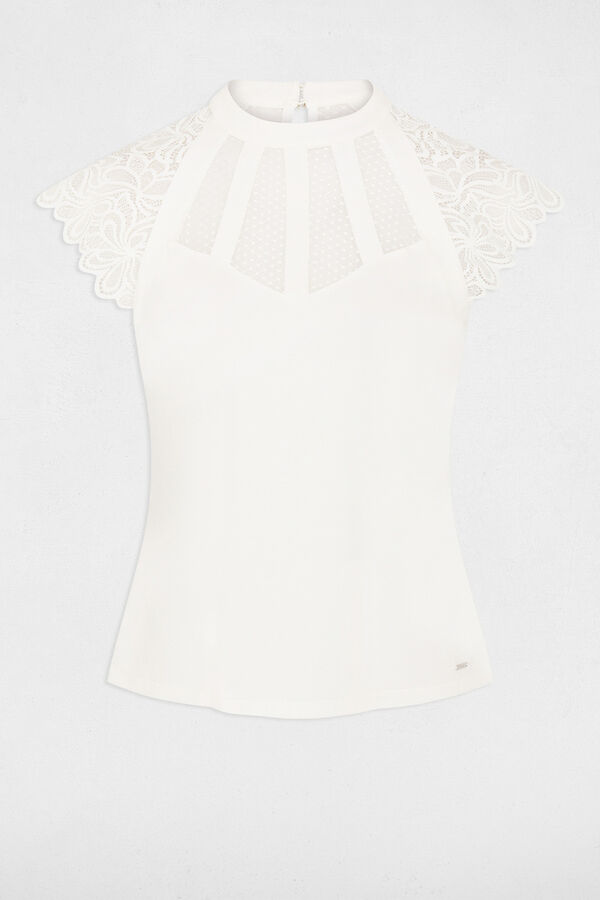 Cortefiel Short-sleeved T-shirt with lace White