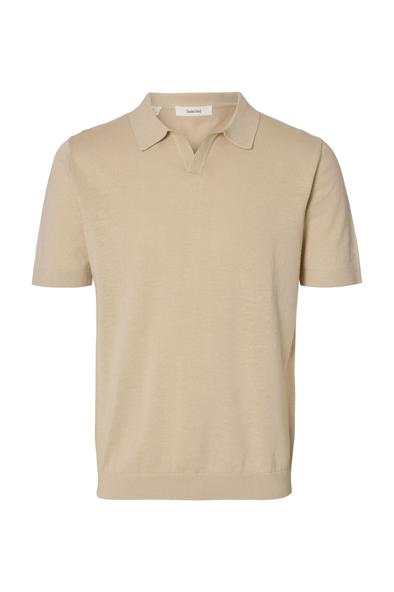 Selected Polo de malha com gola aberta