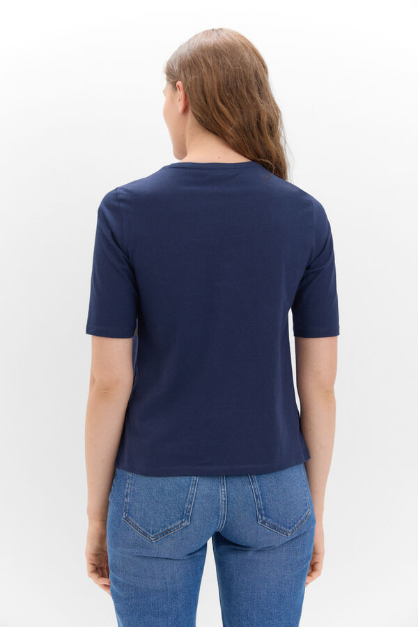 Cortefiel Camiseta con detalle bordado con studs Azul marino