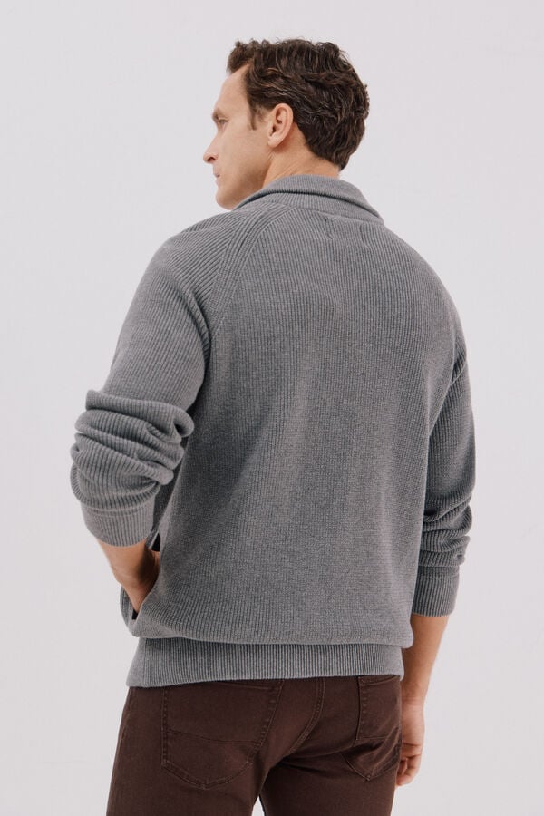 Cortefiel Cotton knit jersey-knit with zip fastening fastening Grey