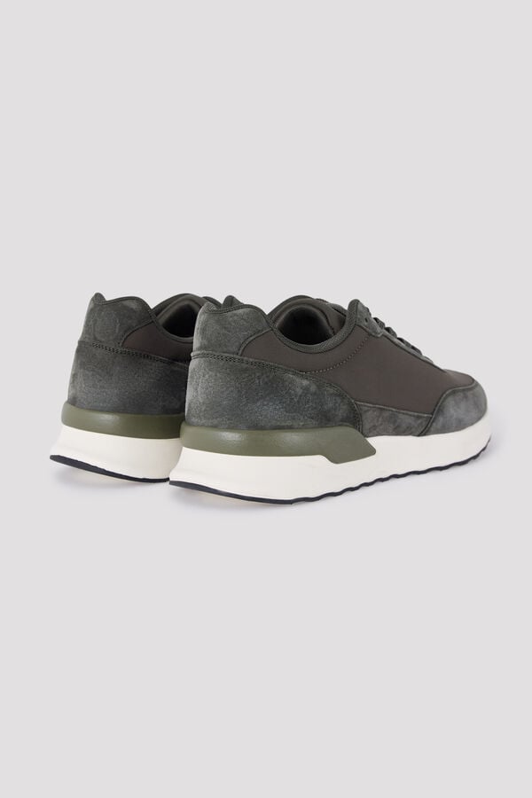 Cortefiel Leather and textile sneaker Kaki