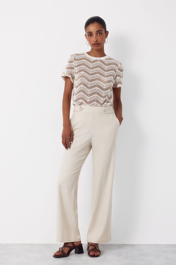 Cortefiel Linen trousers with gold buttons Beige