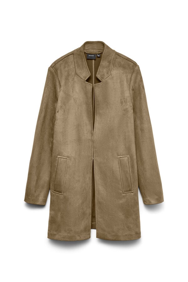 Vero Moda Casaco comprido efeito camur&ccedil;a Castanho