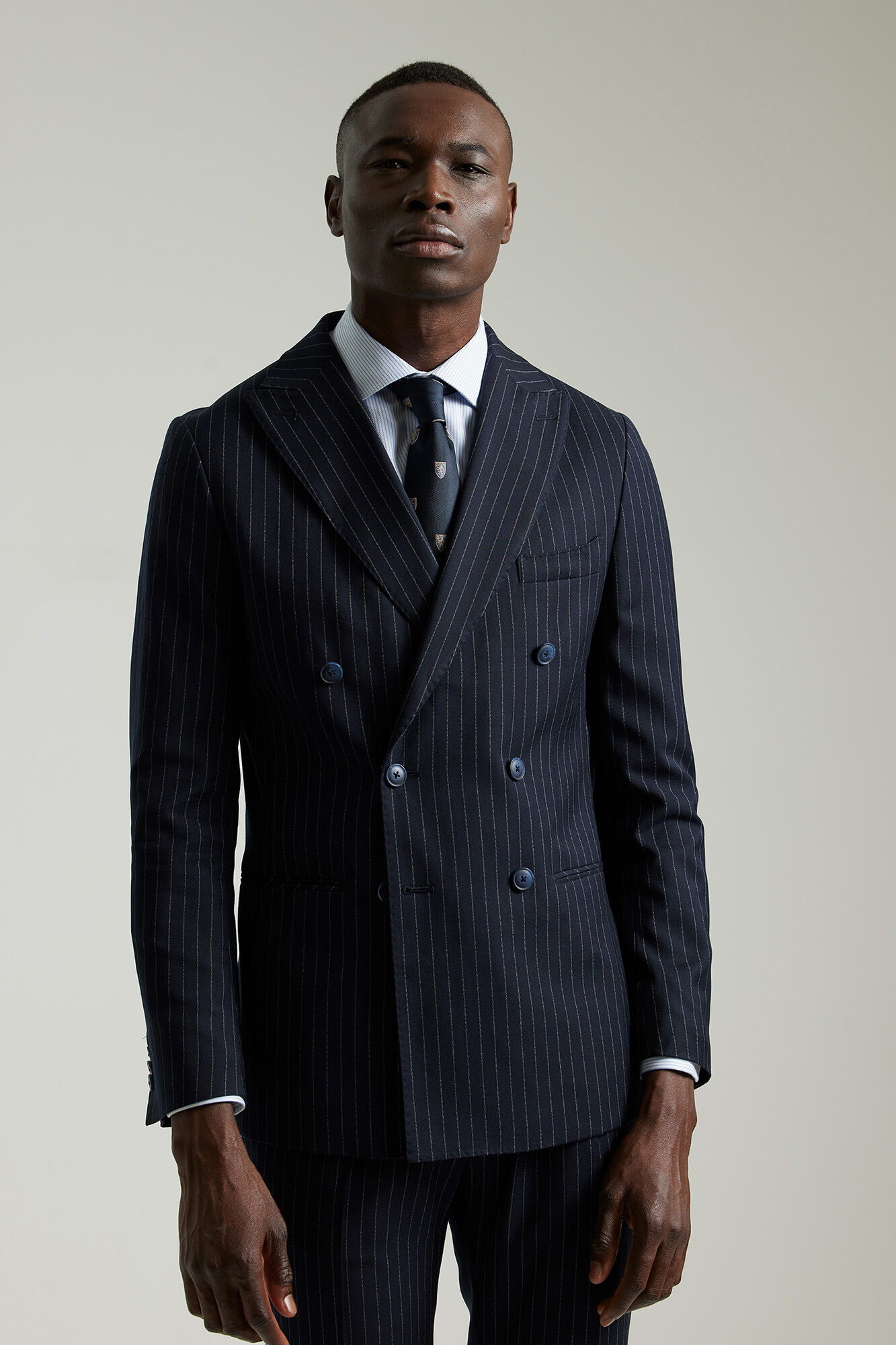 Pinstripe double breasted suit Men s suits Cortefiel