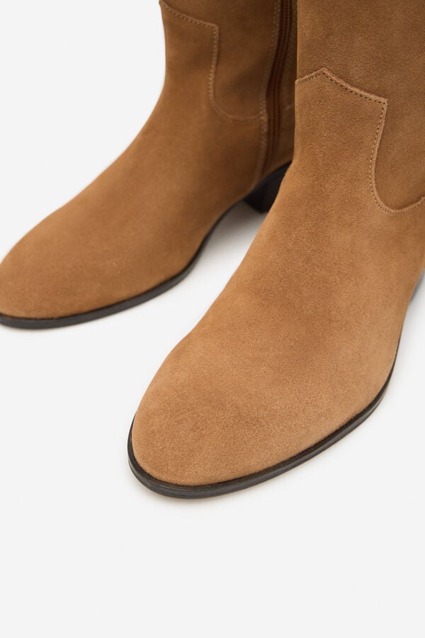 Cortefiel split leather cowboy boot Nude