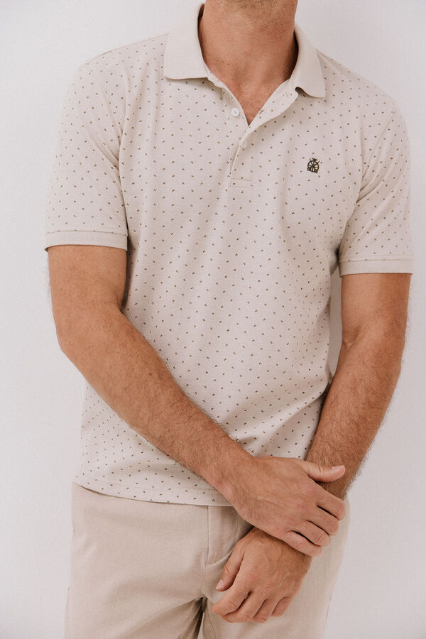 Cortefiel Printed piqué polo shirt Beige