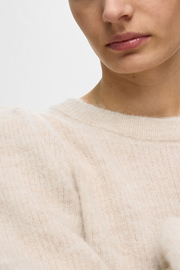 Cortefiel Ribbed round neck jersey made with wool and alpaca.  Grey