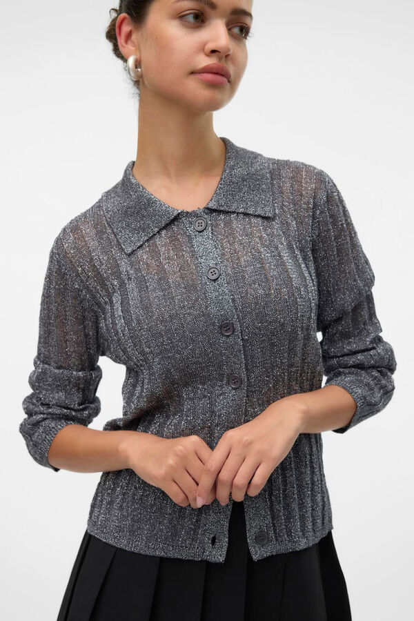 Cortefiel Cardigan with flap neck and lurex  Grey