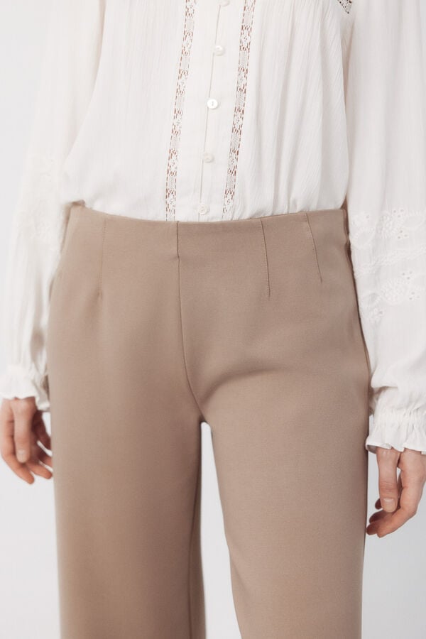 Cortefiel Wide jersey-knit trousers Nude