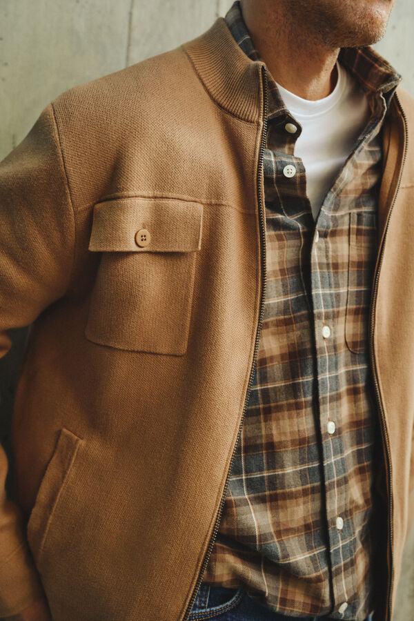 Cortefiel Checked flannel shirt Camel