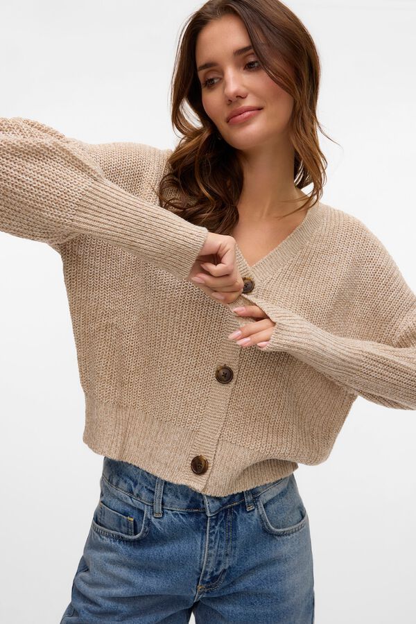 Vero Moda Long sleeve button-up cardigan Beige