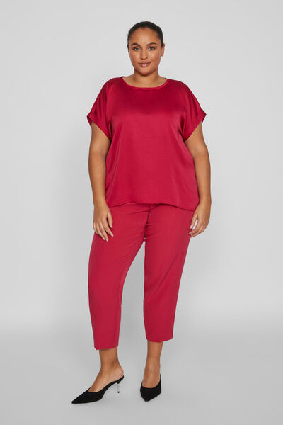 Cortefiel Satin-finish short-sleeved blouse Red