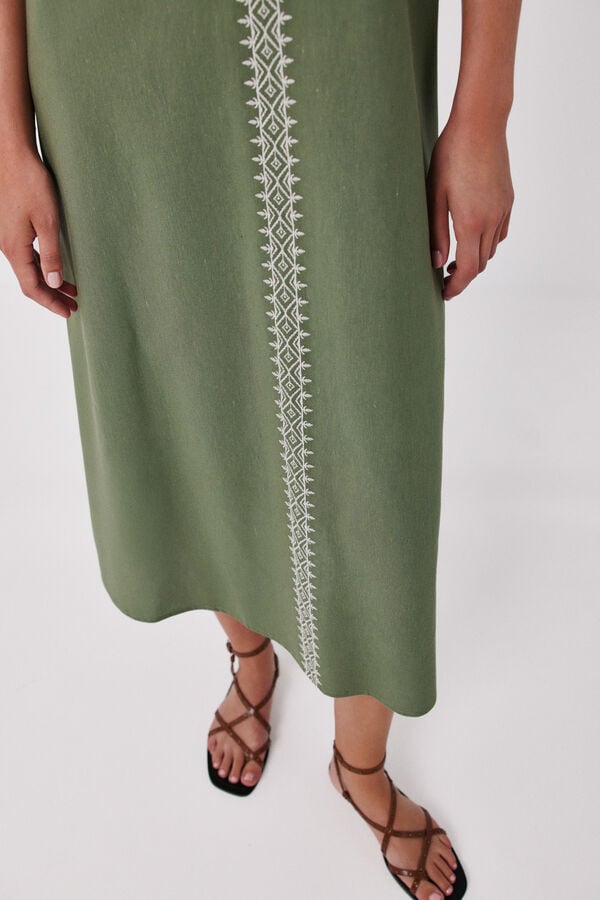 Cortefiel Embroidered dress Kaki