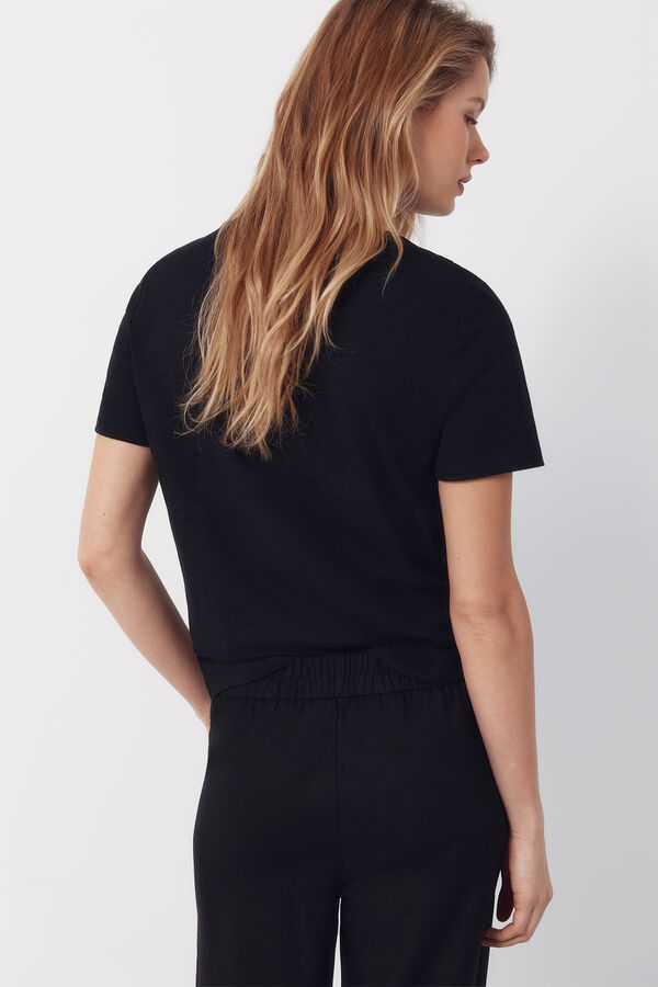 Cortefiel Guipure yoke t-shirt Black