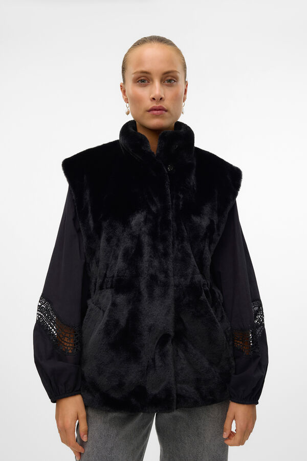Vero Moda High neck fur gilet Black