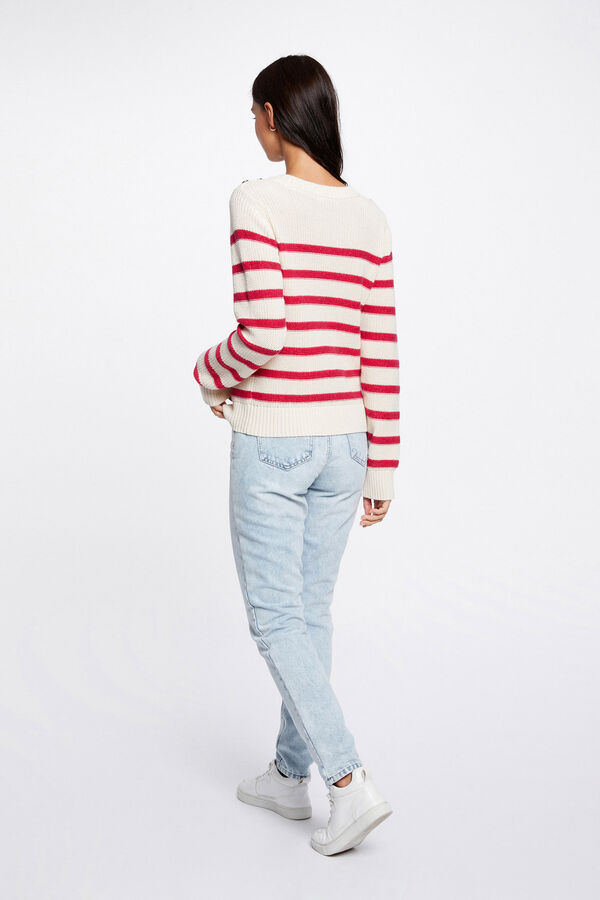 Cortefiel Long-sleeved jumper with stripes Printed white