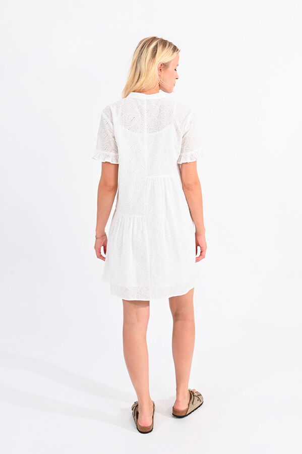 Cortefiel Short-sleeved dress with ruffles in embroidered fabric White