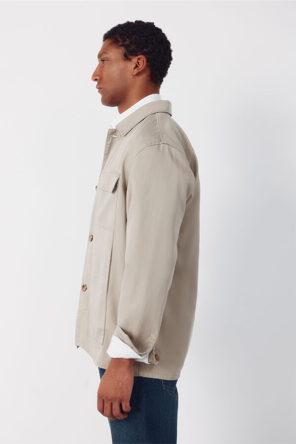 Cortefiel Plain Tencel overshirt Beige