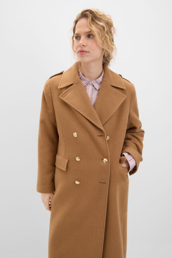 Cortefiel Long military coat Ivory