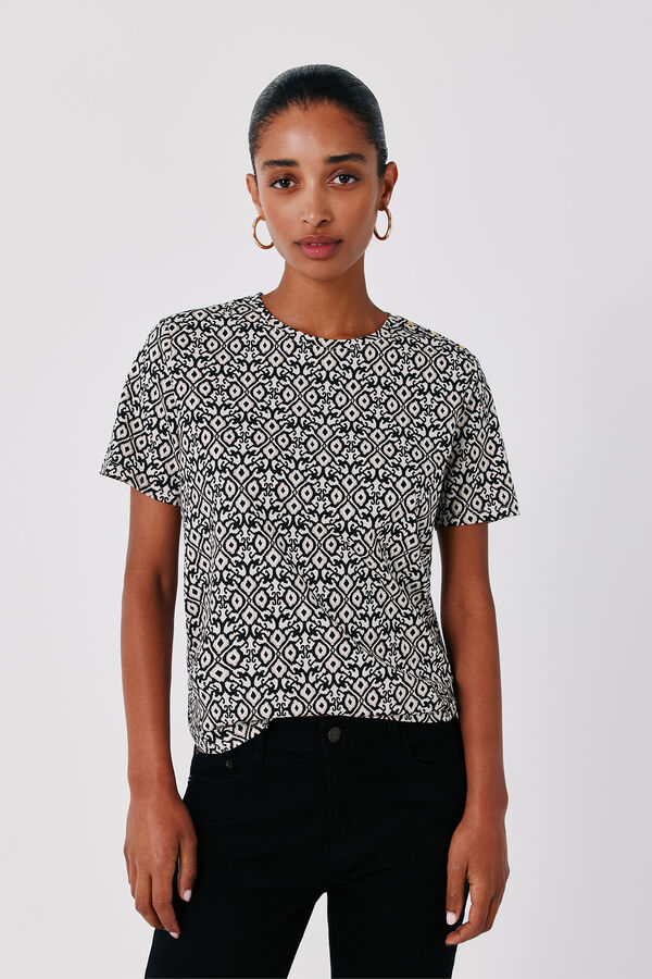 Cortefiel Gold button basic T-shirt Printed white