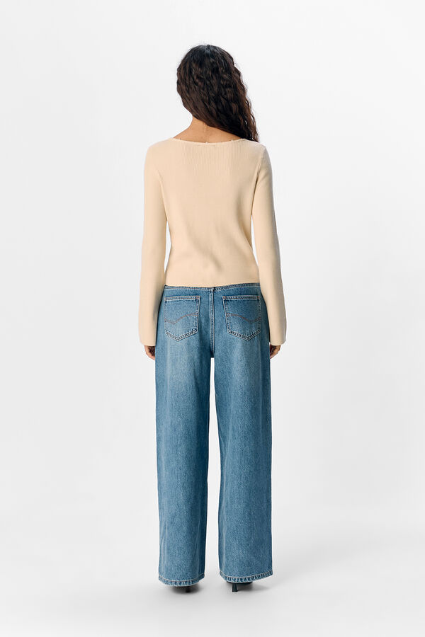 Object Cardigan canelado com detalhe de pérola Cinzento