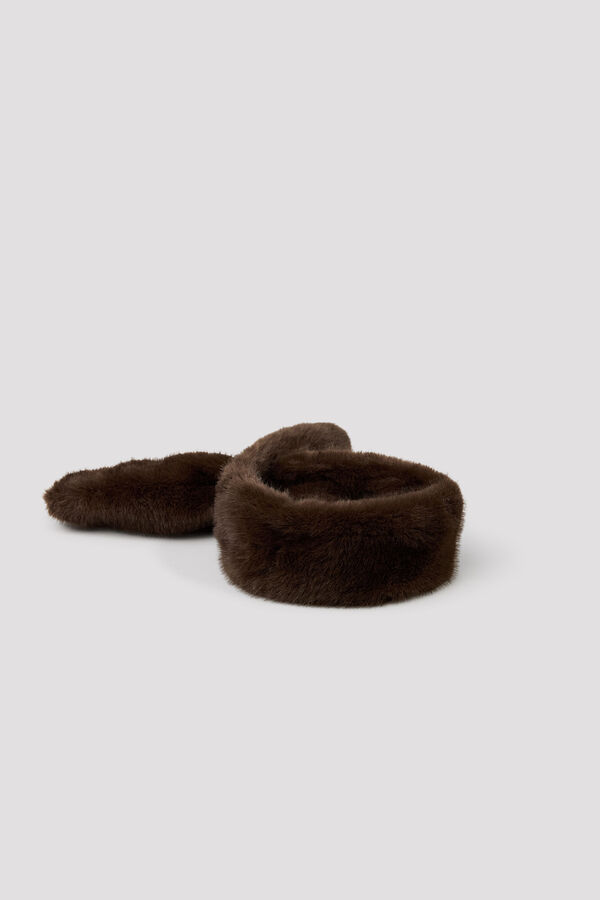 Cortefiel Faux fur crossover neck Dark brown