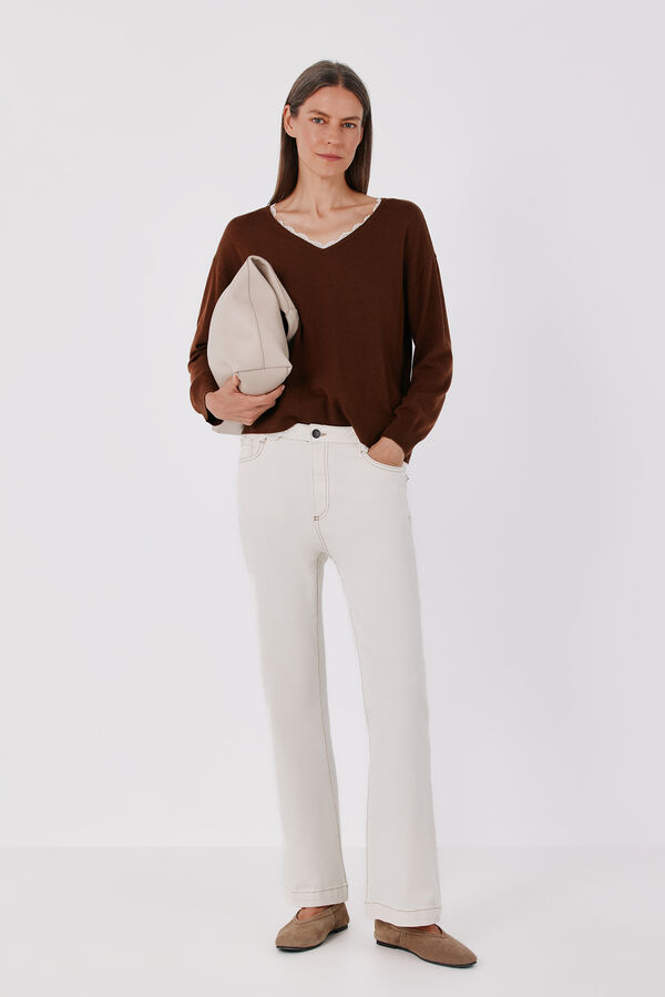 Cortefiel Appliqu&eacute; neckline jumper Camel