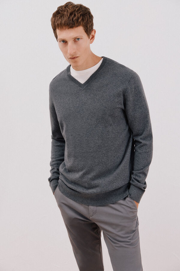 Cortefiel Cotton/cashmere V-neck jumper Grey