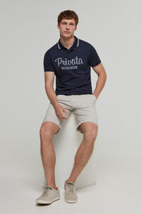 Cortefiel Cotton SS polo shirt with privata print  Navy