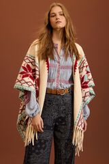 Meisie Ethnic poncho with fringes Printed white