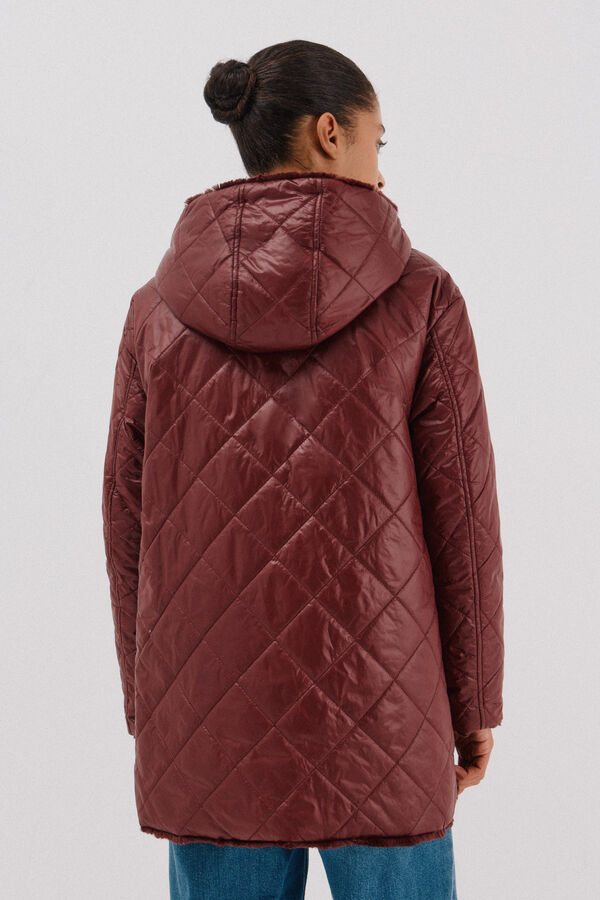 Cortefiel reversible quilted anorak with fur effect Maroon