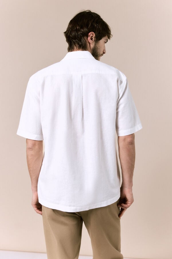 OOTO Camisa de linho de manga curta Branco