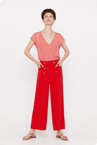 Cortefiel Cropped trousers with buttons Red