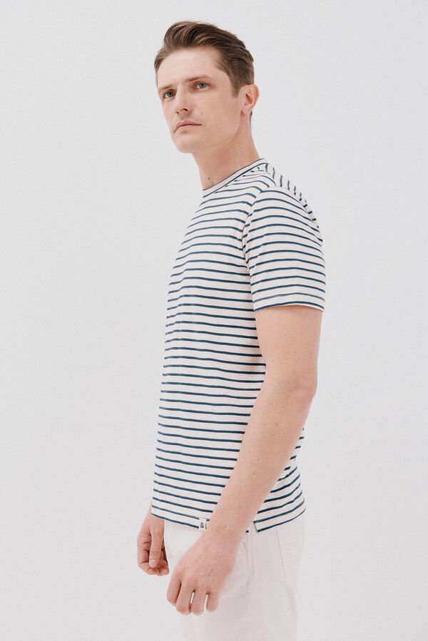 Cortefiel Striped slub T-shirt Ivory