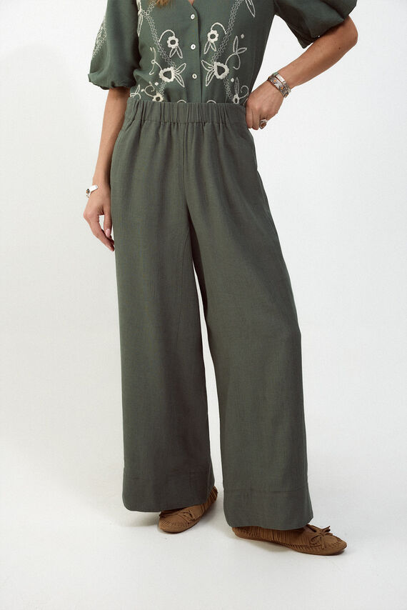 Pantalón ancho de lino lavado