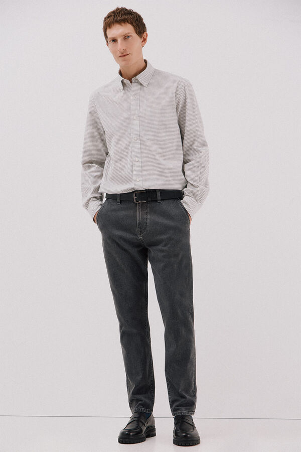 Cortefiel Checked poplin shirt Grey