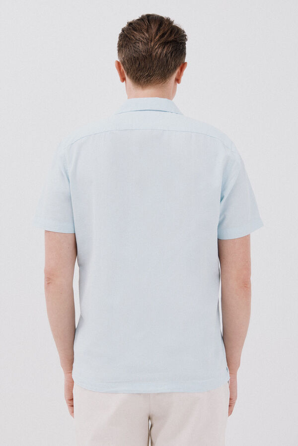 Cortefiel Plain cotton linen short sleeve shirt Blue