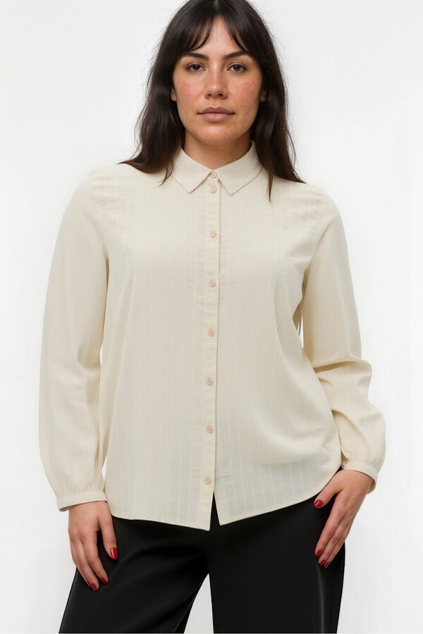 Vero Moda Curve Camisa de algodón de manga larga talla grande Beige