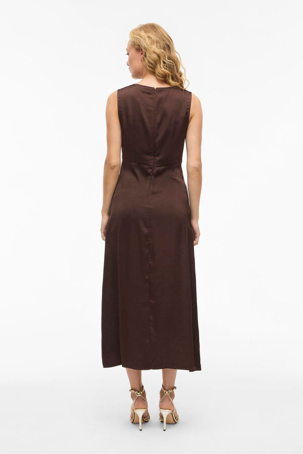 Vila Vestido midi de cetim Castanho