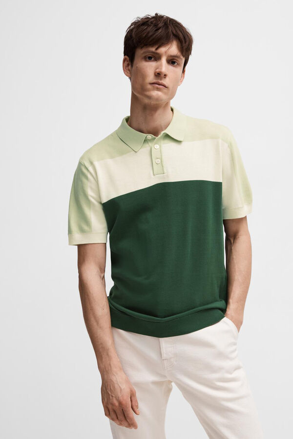 Cortefiel Multicoloured short sleeve jersey-knit polo shirt in 100% organic cotton. Green