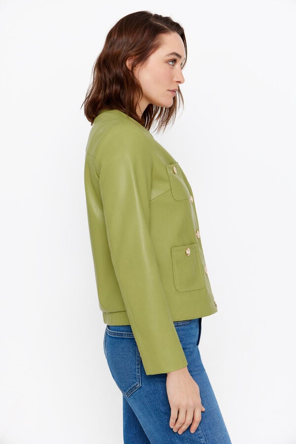 Cortefiel Faux leather jacket Green