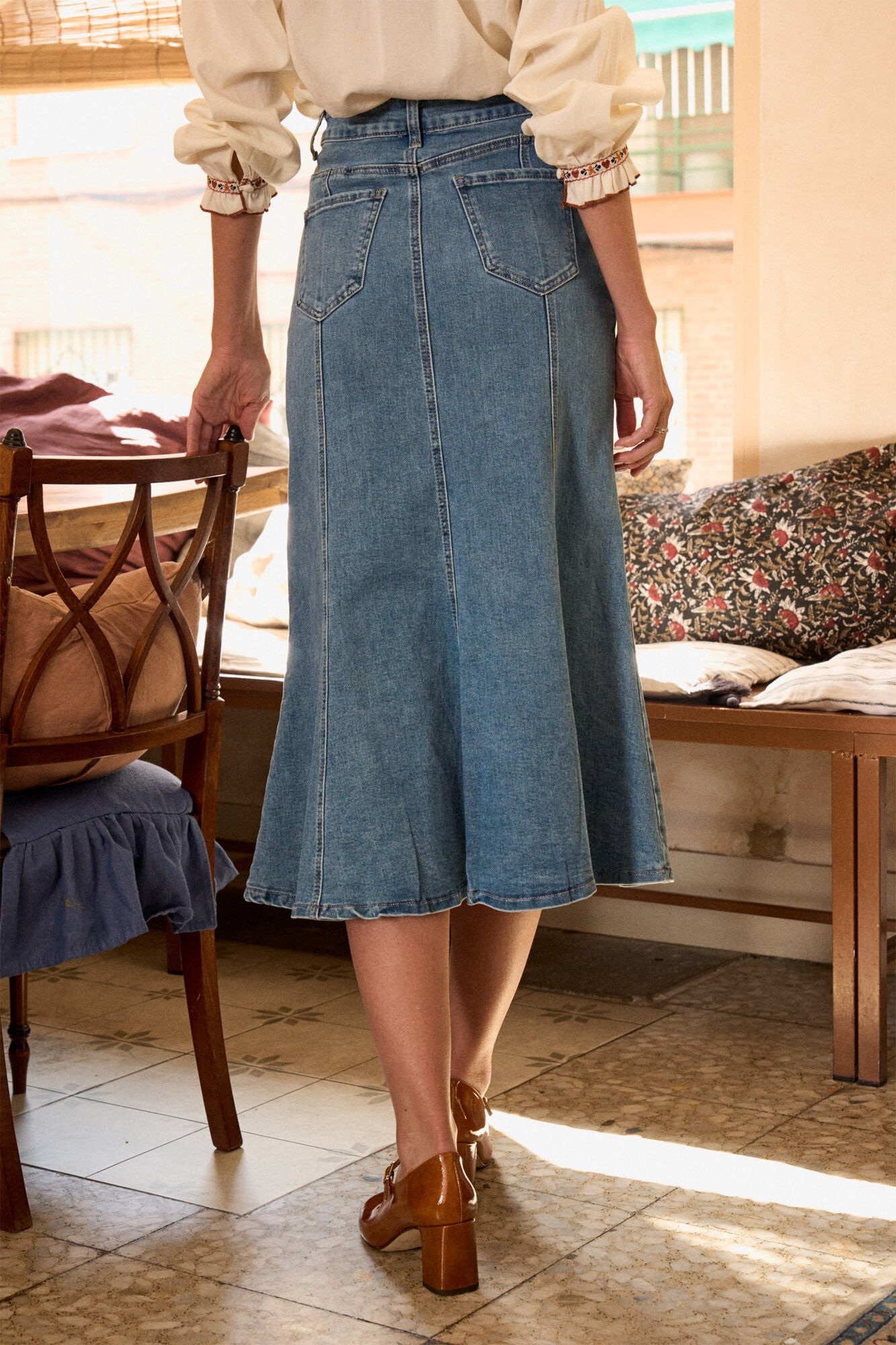Pol&iacute;n Et Moi Nuva denim midi skirt