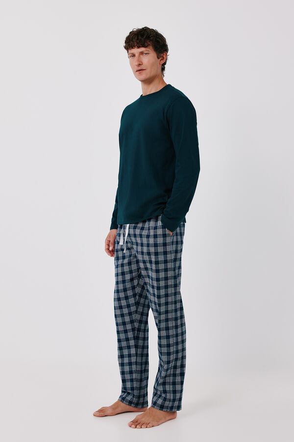 Cortefiel Jersey-knit and fabric pyjamas set Green